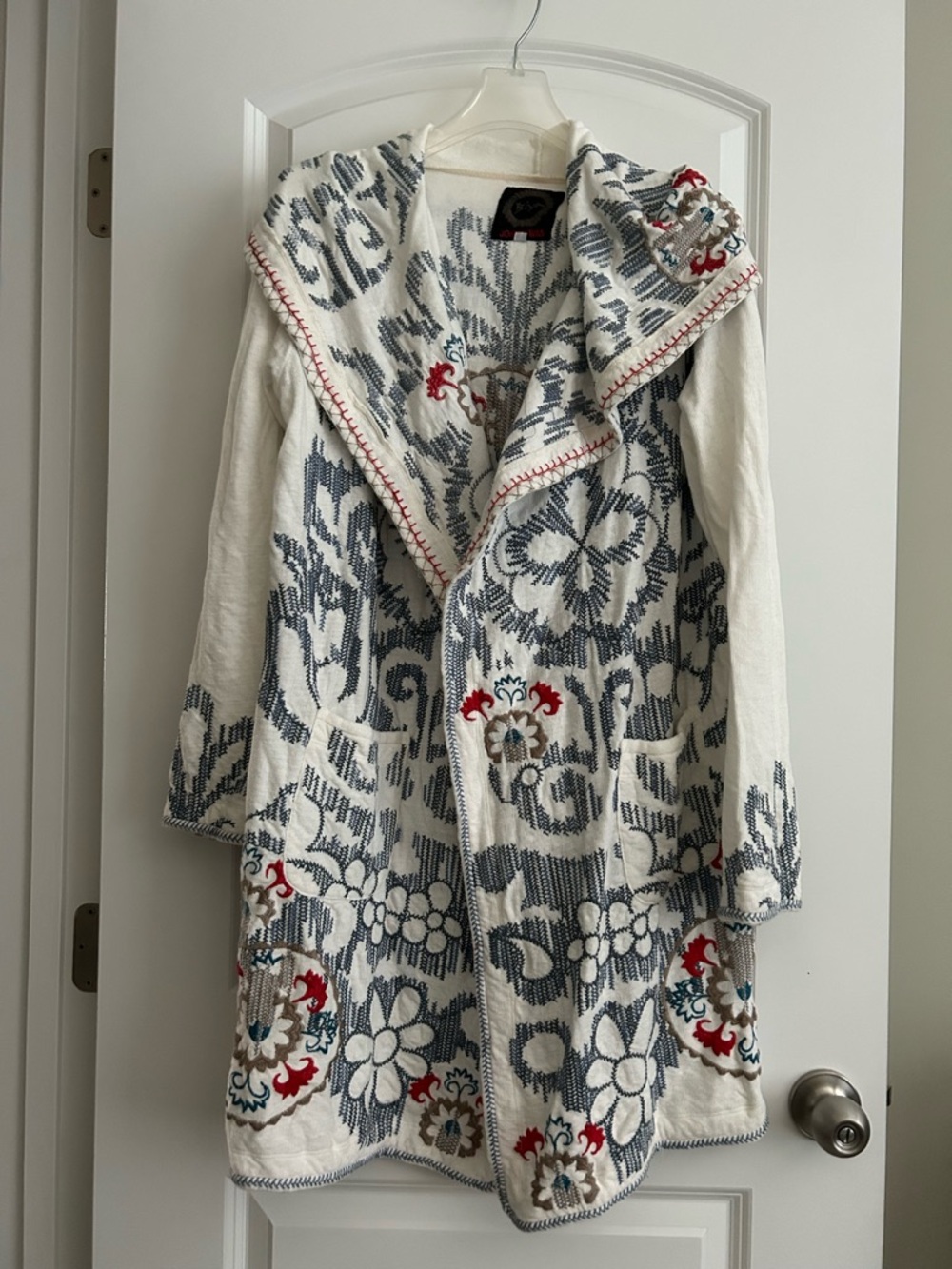 Johnny Was Biya Embroidered Hooded Cardigan Cotton Size Small